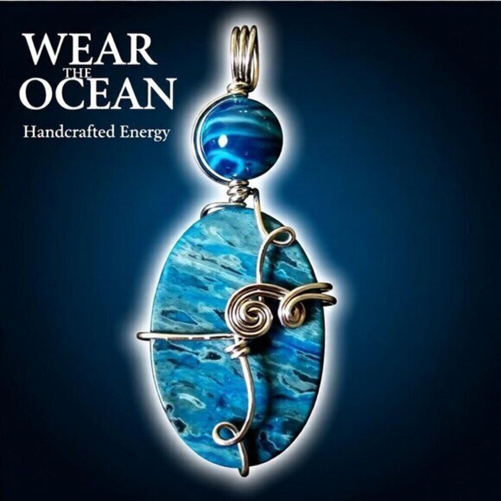 Blue Crazy Lace Agate & Banded Blue Agate ~ Wire Wrapped! Stacked Stone Pendant - Picture 4 of 14